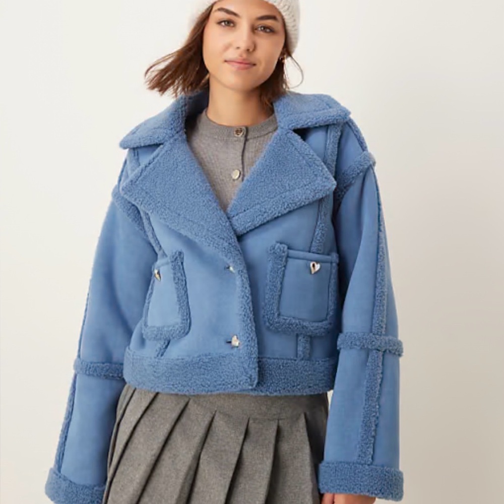 The Frolic Faux Shearling Heart Button Detail Jacket